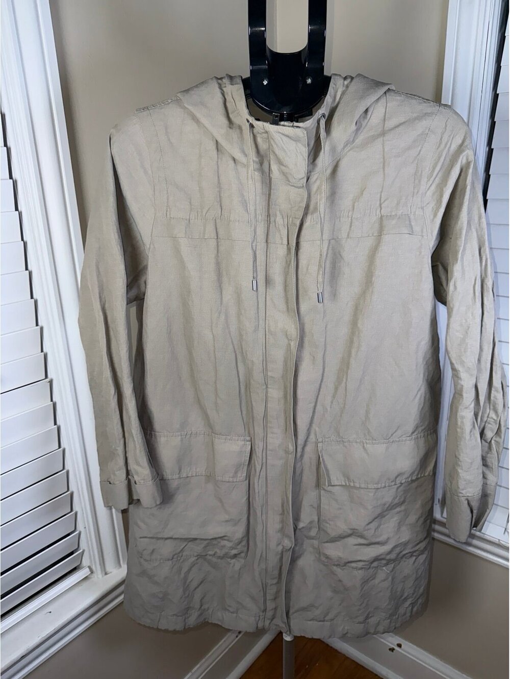 Eileen Fisher Organic Cotton Blend Hooded Utility Jacket Coat Taupe Large NWOT